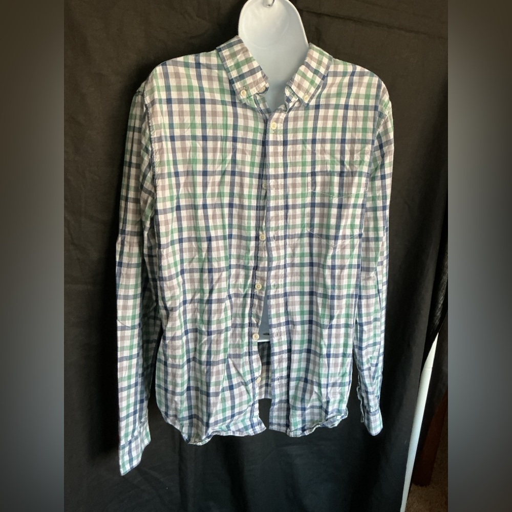 Aeropostale Kids Checkered Button-Down Shirt in Blue and Green